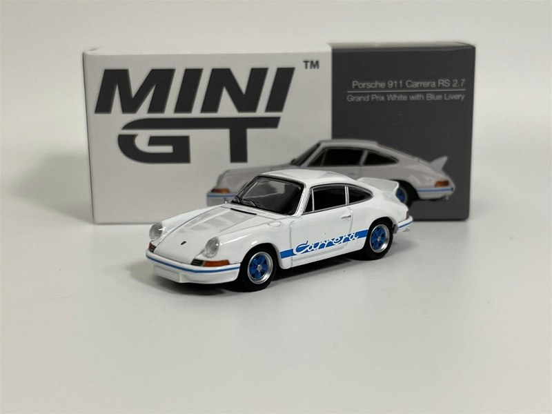 Mini GT Porsche 911 Carrera RS 2.7 Grand Prix White With Blue Livery RHD 1:64 Mini GT MGT00715R