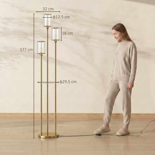 HOMCOM Floor Lamp with Shelves and Foot Switch, Bulbs Not Included, Gold