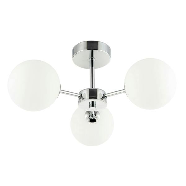 Happy Homewares Contemporary Polished Chrome Ceiling Lamp with Opal Globe Glass Shades