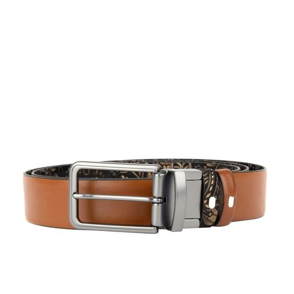 Embassy London Reverse - Black & Gold Tan - Men's Leather Belt with gunmetal hardware