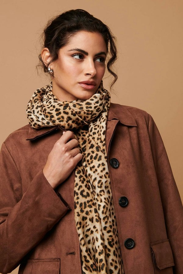Brown | Animal Printed Relaxed Shawl Scarf
