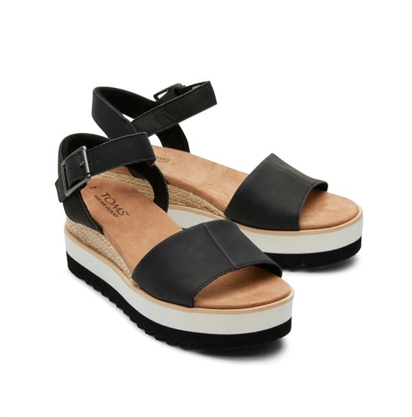 TOMS Diana Leather Women's Black Sandal Wedges