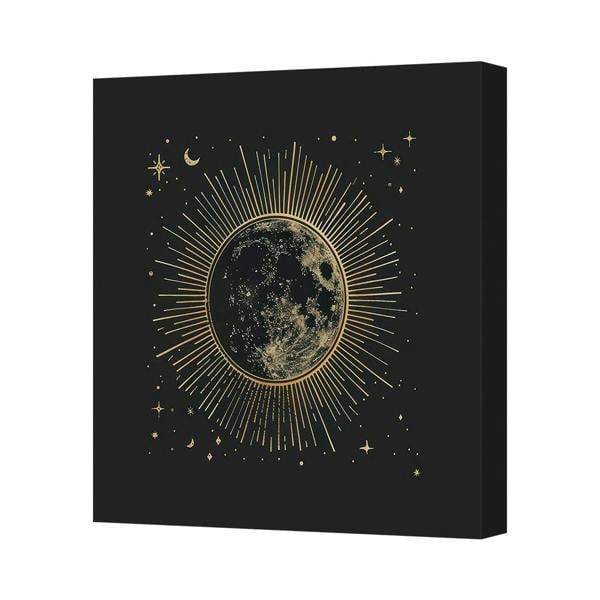 Benjamin Tate Design Gold Moon Sunburst Canvas Art Print on Deep Wooden Frame UK Made
