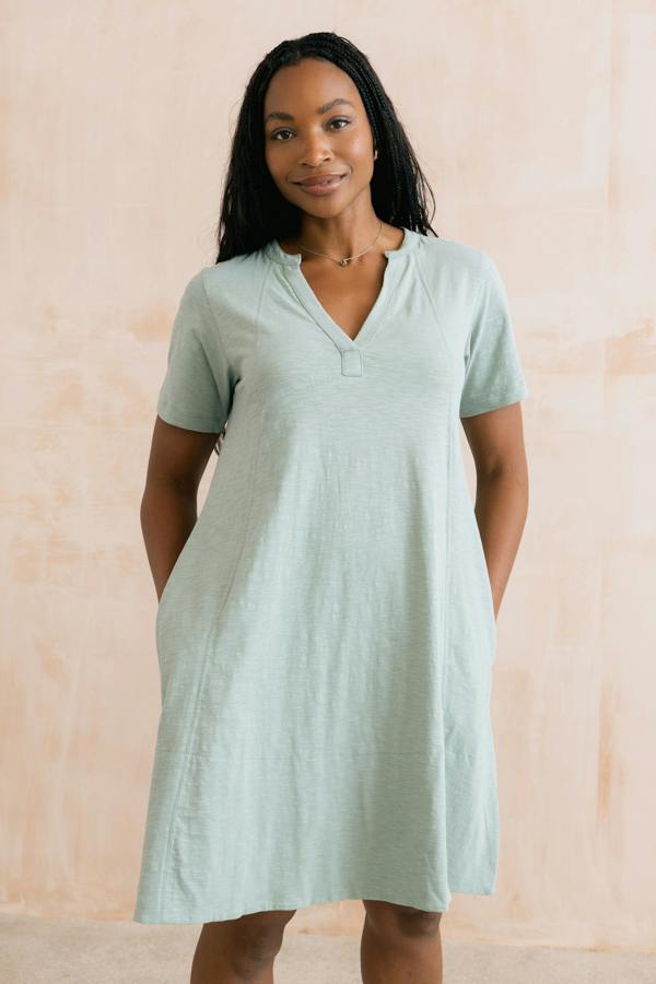 Lily & Me Terrace Organic Cotton Jersey Swing Dress Silver Sage