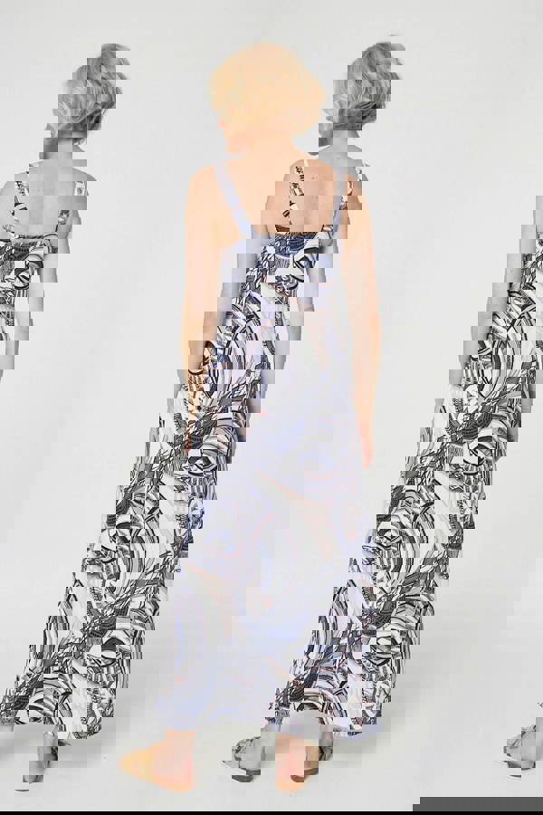 Navy | Abstract Print A-Line Maxi Dress