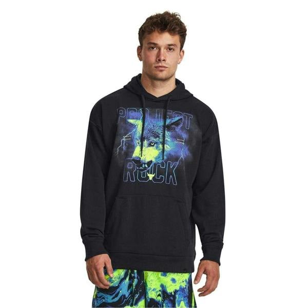 Under Armour Mens Project Rock Long-Sleeved Workout Hoodie - Black - 