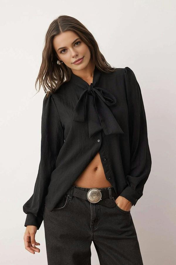 WOVCOR Woven Shirt with Collar Scarf Detail