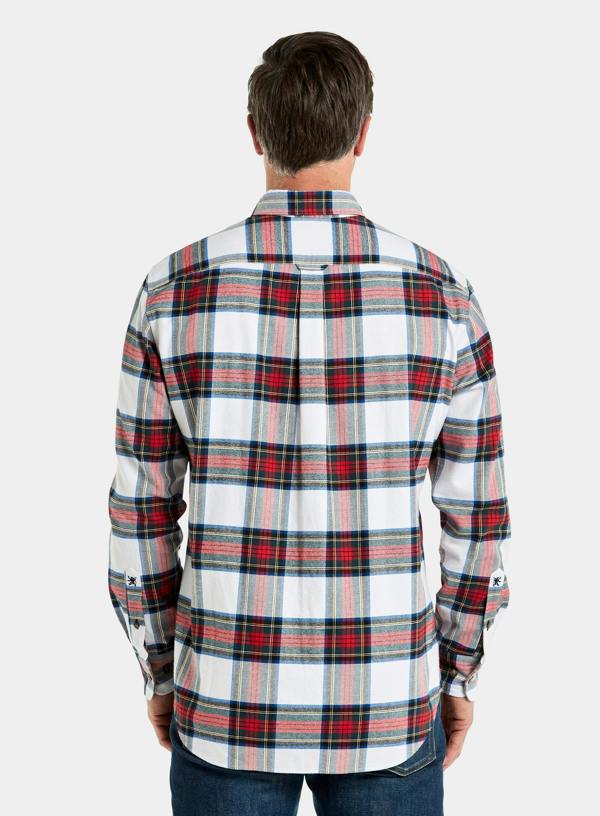 Button Down Flannel Shirt - Red and Beige Check