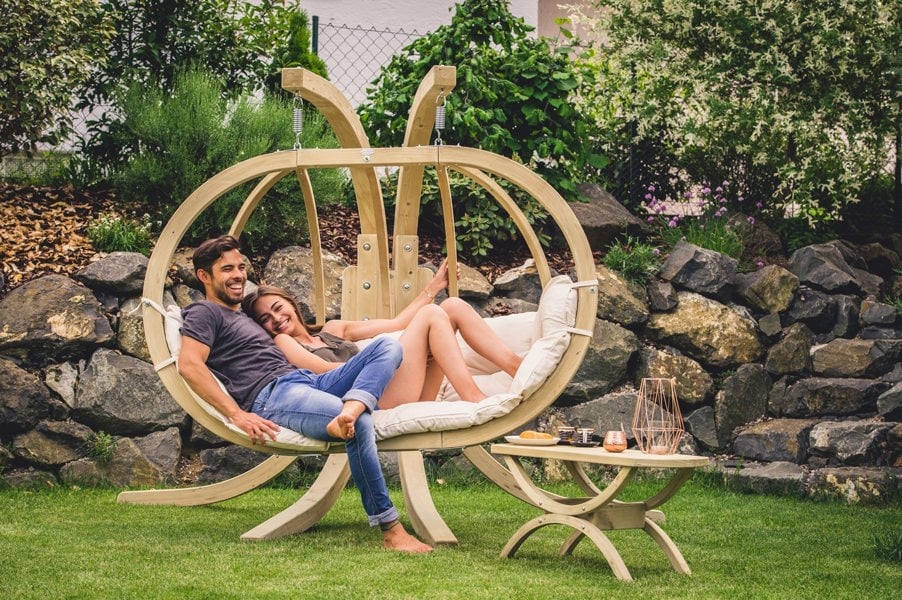Amazonas Globo Royal Double Hanging Egg Chair & Stand Set - Natura White
