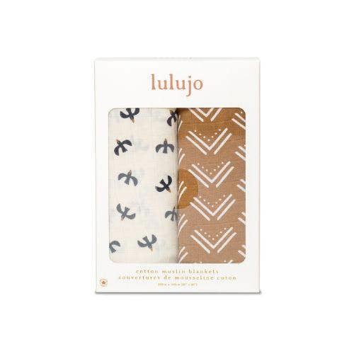 Lulujo - Cotton Swaddle - Black Bird & Mudcloth - 2 Pack