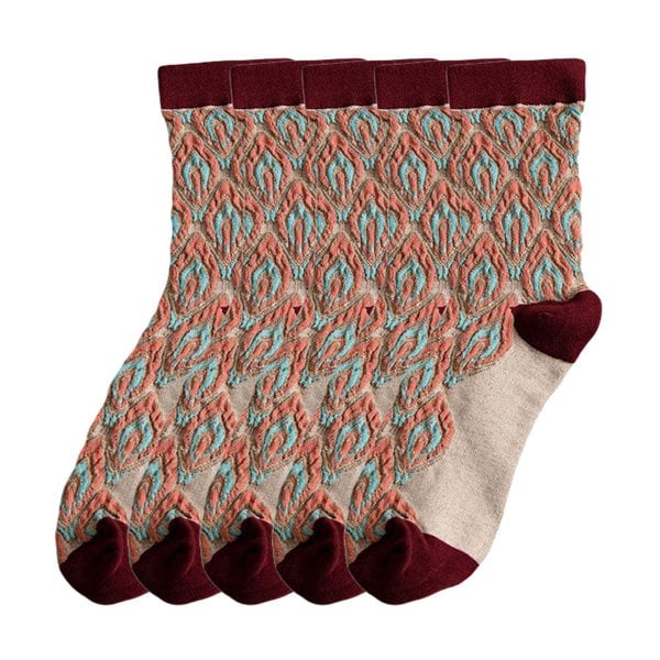 Anyfootwear 5 Pairs Size 5-9 Coffee Brown Abstract Socks Retor Luxury Autumn Winter Peacock Feather Pattern Style With Soken Chaussette Femme