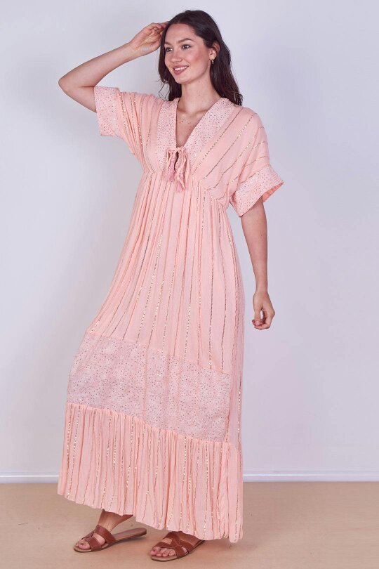 Boho Sequin Swirl Embroidered Maxi Dress