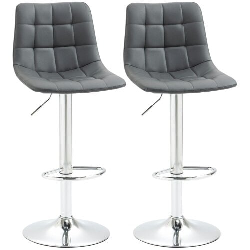 Wyld Haus Vivivi Set Of 2 Grey Tufted Faux Leather Swivel Bar Stools With Back Support