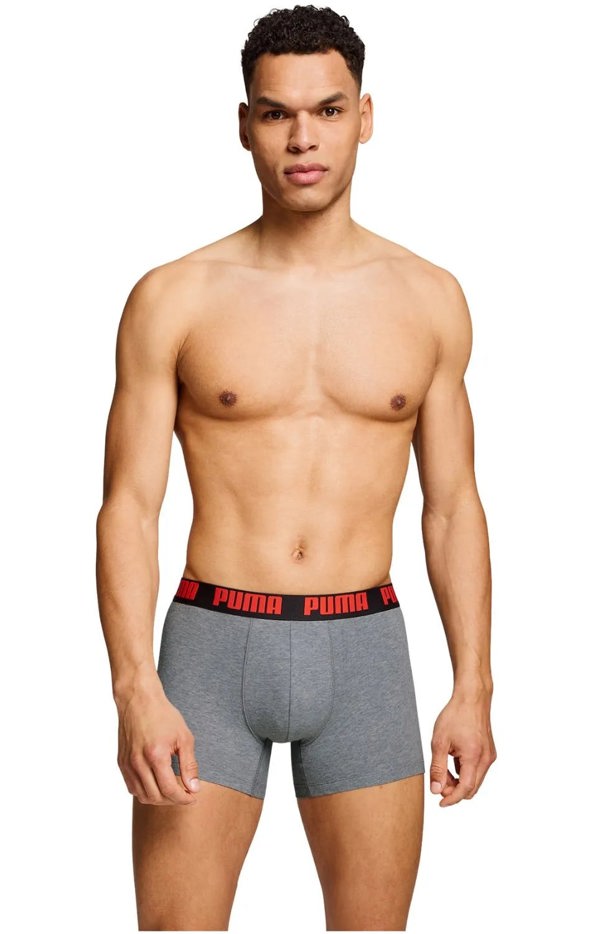 Puma 2-Pack Basic Boxer Briefs, Black/Grey w/ fierce red