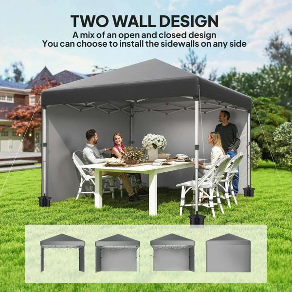 Dark grey pop-up gazebo with removable two-sided wall panels installed