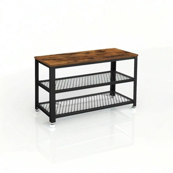 Modcraft Industrial Style Shoe Bench with 2 Shelves and Steel Structure