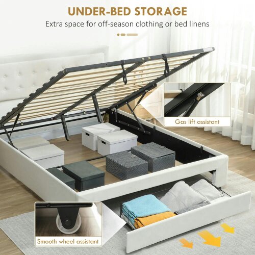 Wyld Haus Double 4FT6 Ottoman Bed Frame with Front Divan Drawer Storage Cream