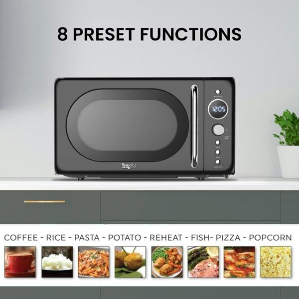 Total Chef Retro Microwave Oven 20L 700W Black Countertop Microwave with Timer, Defrost & 5 Power Levels