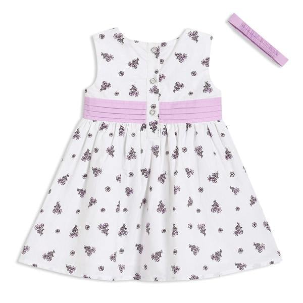 Mini Cuddles Baby Girls Printed Dress With Headband, White