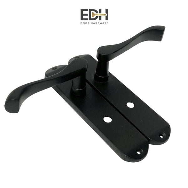 EDH Door Hardware Cadenza Modern Matt Black Scroll Door Handles Bathroom Lock Handle 178mm x 40mm