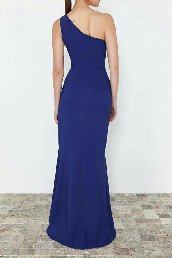 WOVCOR Ruffled One-Sleeve Woven Long Evening Dress