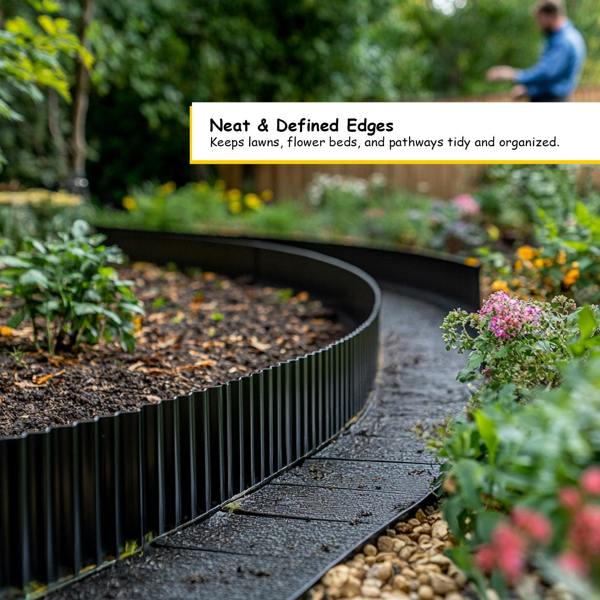 Nicoman Corrugated Galvanised Steel Black Metal Garden Border Roll – 5m Long