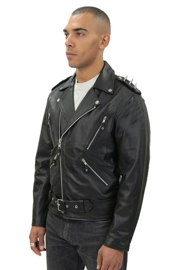 Infinity Leather Men's  Brando  Black ''Ghostrider'' Spiked Leather Biker Jacket-Munich
