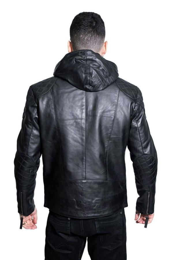 Infinity Leather Mens Retro Hooded Leather Bomber Jacket-Zaria