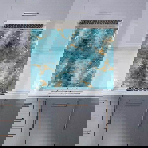 Warren Reed - Designer Gold And Blue Marble Effect Kitchen Splashback