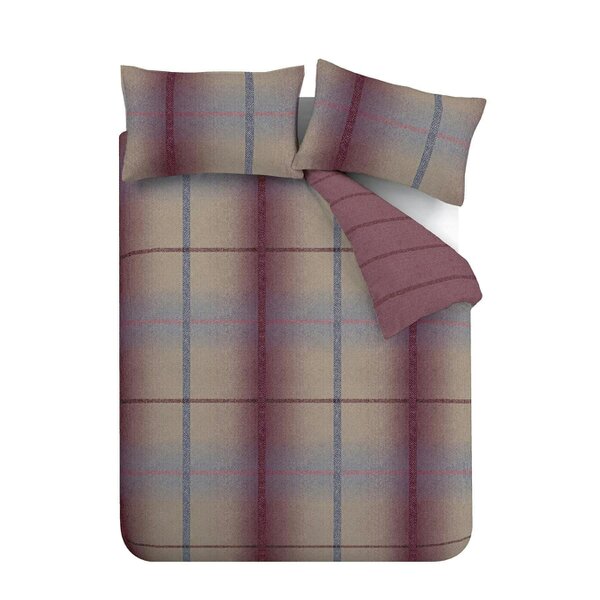 HomeSpace Direct Brushed Melrose Tweed Check Plum Duvet Cover Set