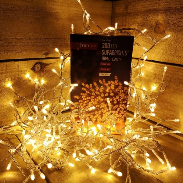 Samuel Alexander 200 LED 16m Premier Christmas Outdoor Lights Timer Clear Cable in Vintage Gold