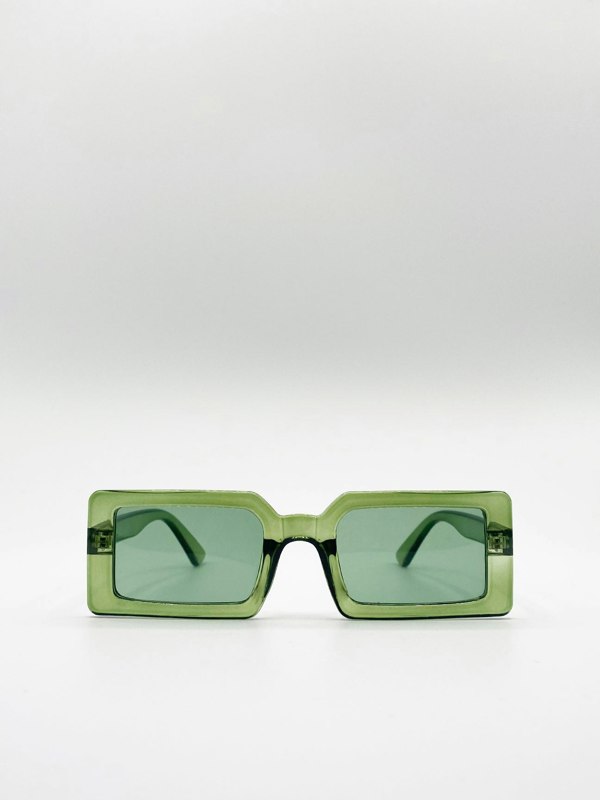 90's Mid Frame Rectangle Sunglasses In Crystal Green - svnx