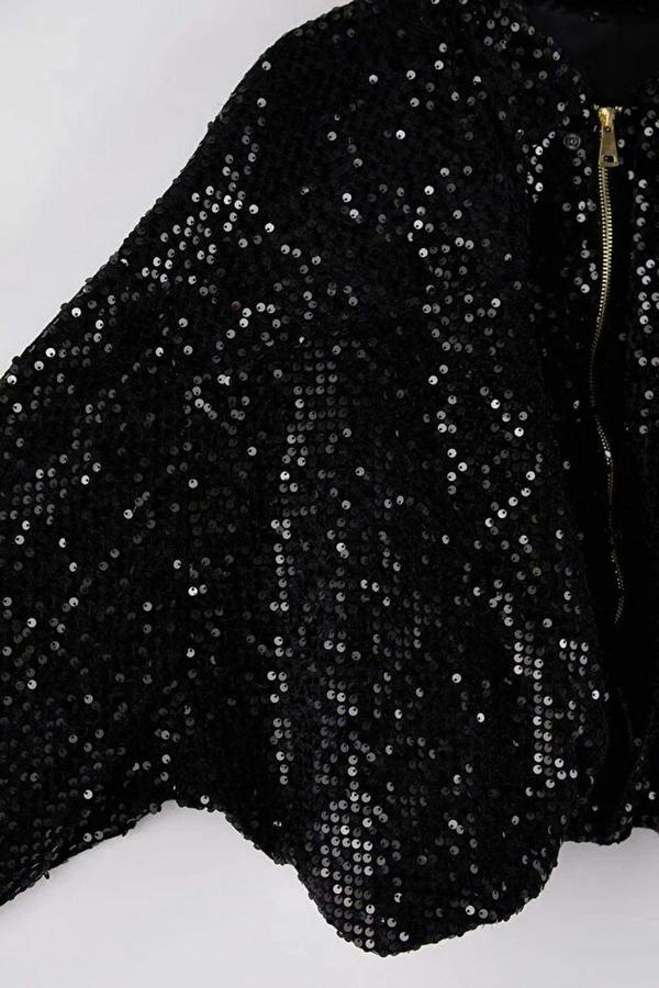 WOVCOR Regular Sequined Zippered Jacket