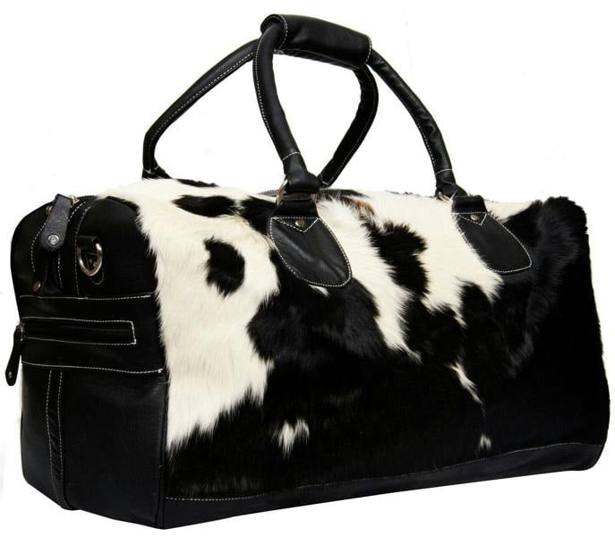 Infinity Leather Deluxe Leather Holdall  Bag Genuine Cowhide & Cow Fur Weekend Duffel Travel