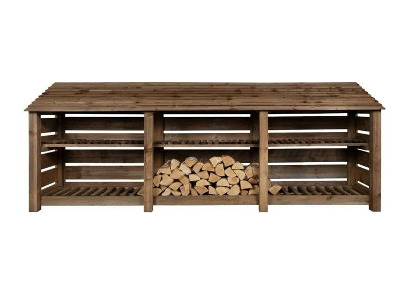Arbor Garden Solutions Slatted Wooden Log Store with Shelf W-335cm, H-126cm or 180cm, D-88cm - Brown Finish
