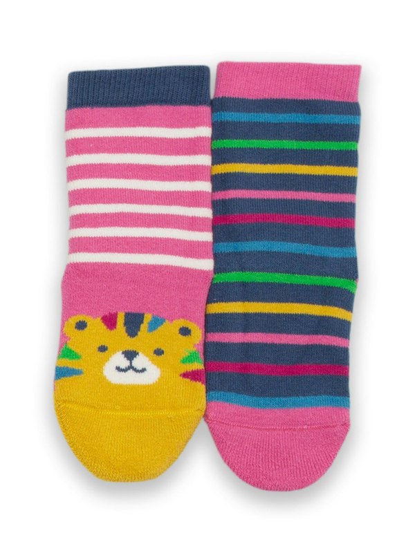 Kite Girls Organic Tiger Face Grippy Socks Blush