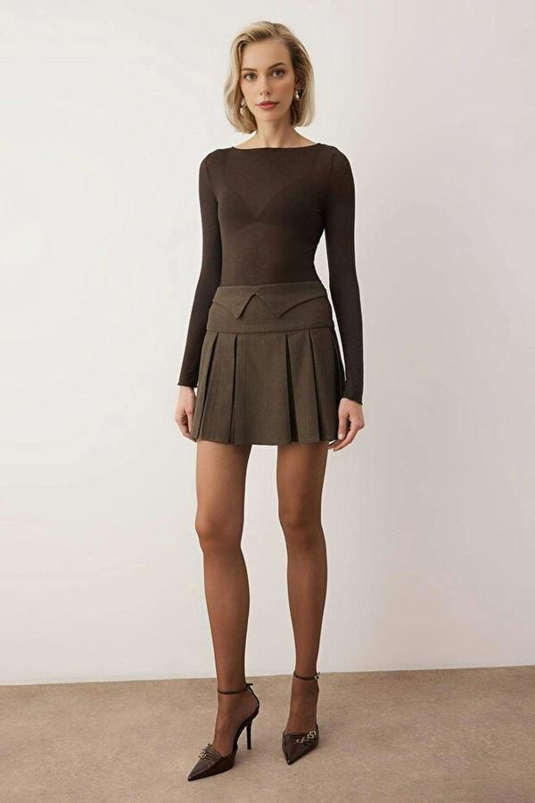 WOVCOR Waist Detail Pleated Mini Skirt