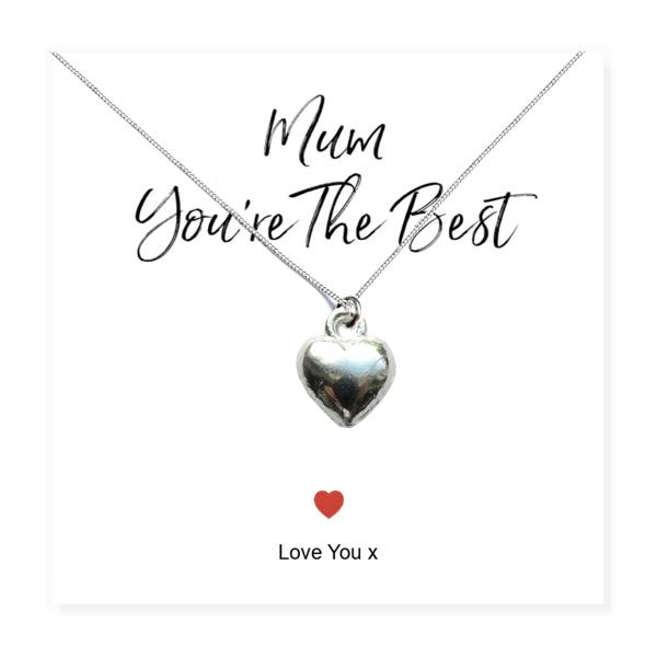 Aye Do Gifts Mum Heart Necklace Gift Card, You’re The Best Mum Necklace, Silver Heart Pendant