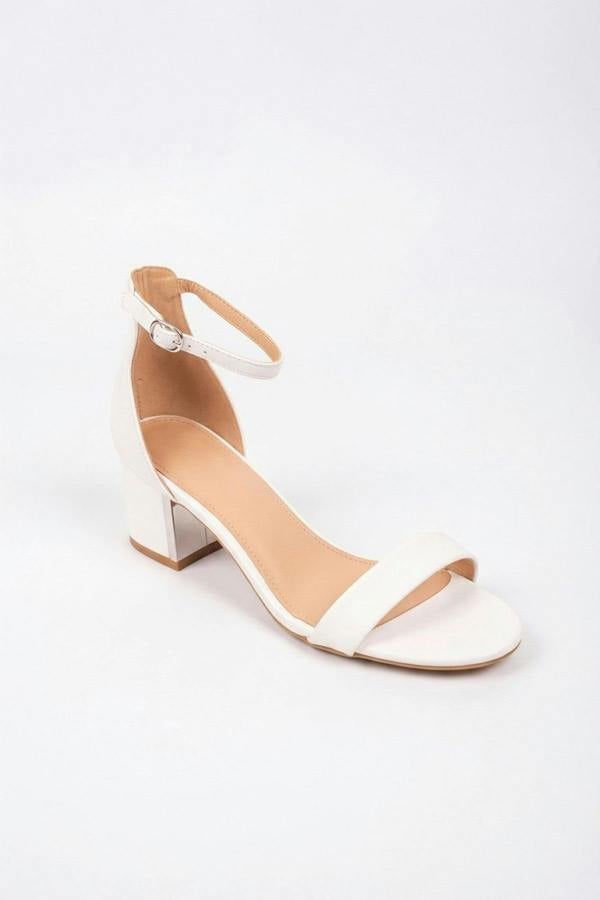 Zara Womens Ankle Strap Block Heel Sandals - WHITE