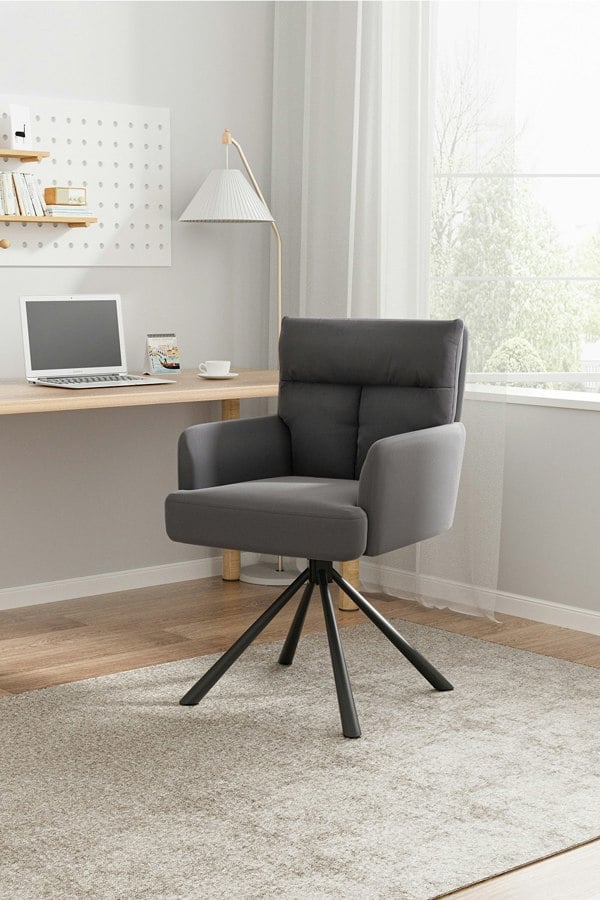 Living and Home Modern Upholstered Swivel Armchair with Black Legs