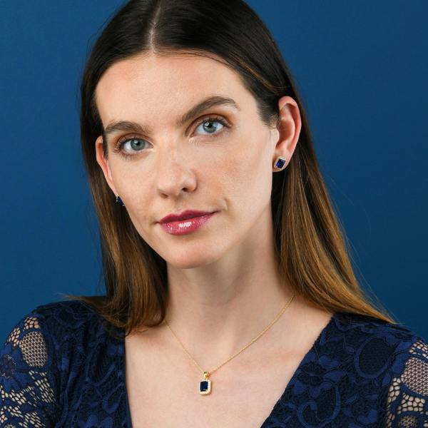 namana Gold Plated 925 Sterling Silver Blue Rectangle Halo Pendant Necklace For Women