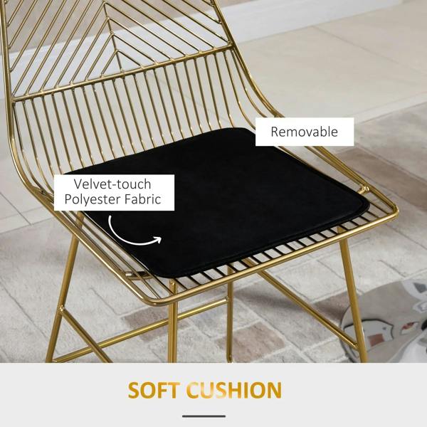 Gold wire bar stool with removable black velvet-touch seat cushion