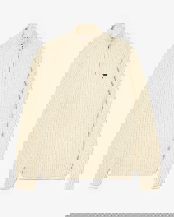 Lacoste High Zip Neck Thick Rib Knit Mens Wool Sweater - Lapland XFJ - CHO - Designer Mens Jumpers