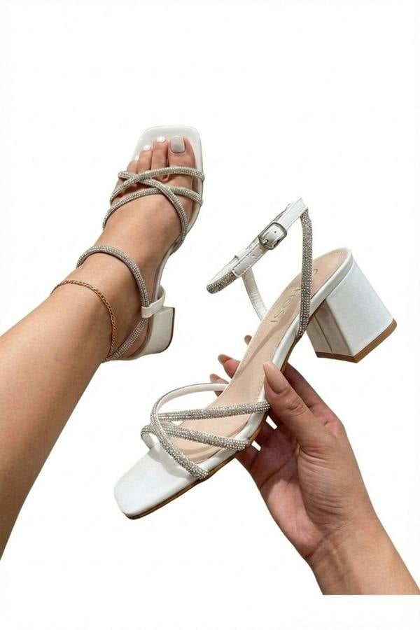 Willow Rhinestone Block Heel Sandals - White_wb