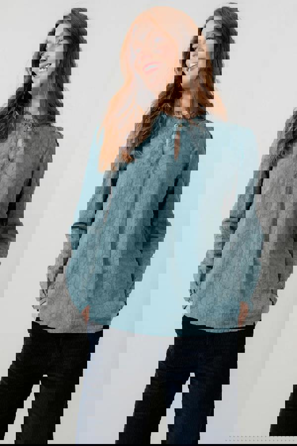 Lily & Me Emily Textured Jacquard Keyhole Blouse Sea Mist