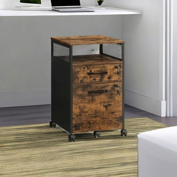 Modcraft Mobile Filing Cabinet with Lockable Drawers  | Wheels with Open Shelf for A4 & Letter Files