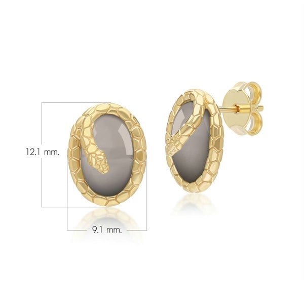 Gemondo ECFEW™ Black Moonstone Winding Snake Stud Earrings In Gold Plated Sterling Silver