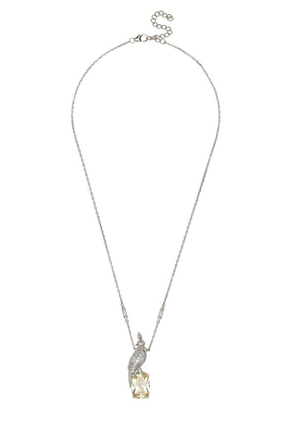 Latelita Crested Love Bird Pendant Necklace Yellow Topaz Silver