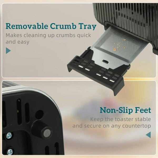 4 Slice Toaster with 7 Browning Levels, Bread Toaster with Removable Crumb Tray, Black