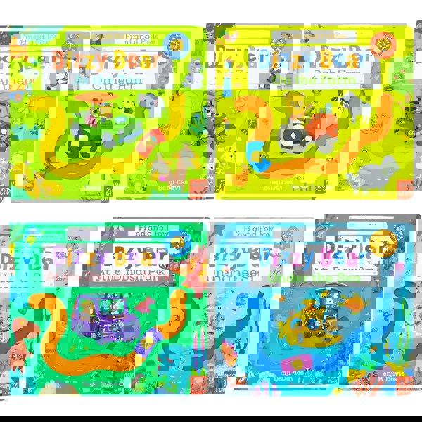 Bizzy Bear Find & Follow Series 4 Books Set (At The Zoo, On The Farm, At The Dinosaur Park, Under The Sea)